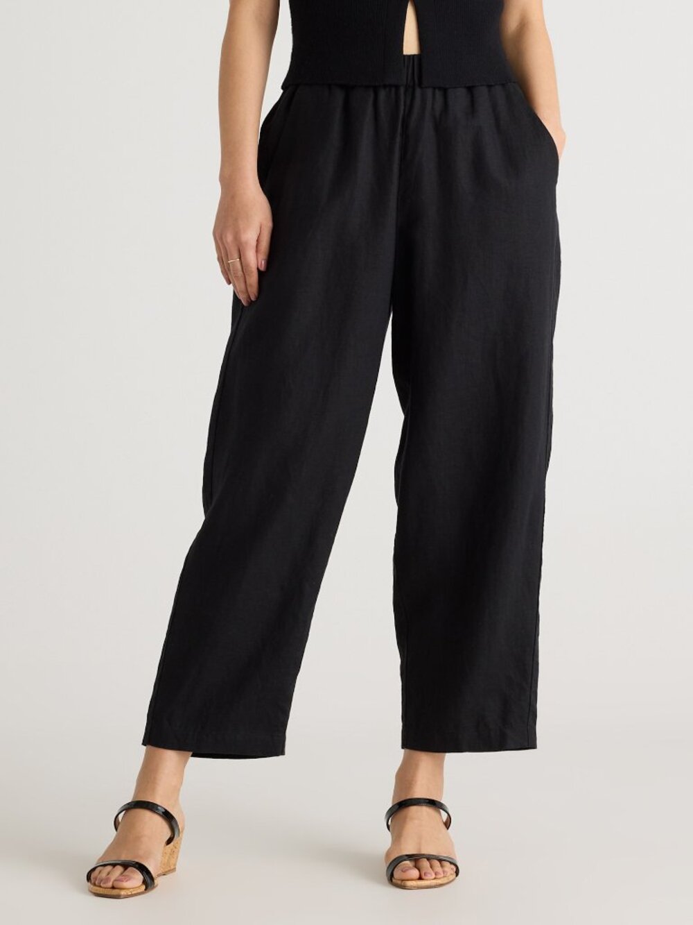 NWT Quince 100% European Linen Pants Black Elastic Waist Relaxed Fit Womens XL